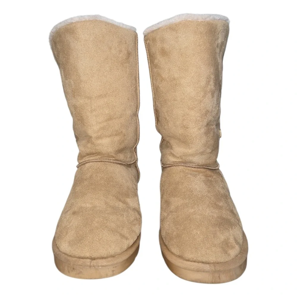 Sheeps Australia Womens Tall Winter Boots Tan Suede Faux Fur 3-Button Size 10
